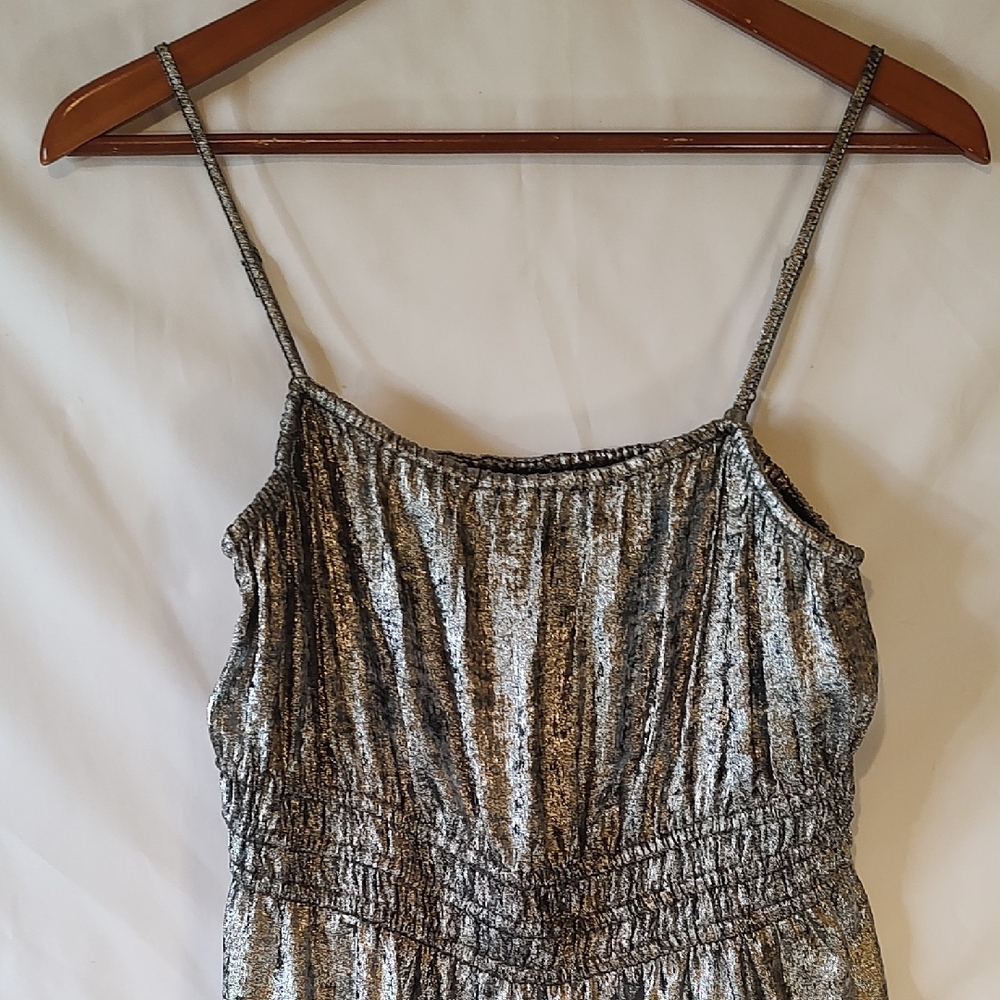 Old Navy Silver Metallic Tiered Midi Dress - Picture 7 of 9